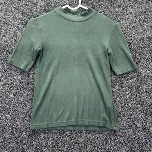 Marine Layer Womens XS Green Ribbed Mock Neck Short Sleeve Tencel Top